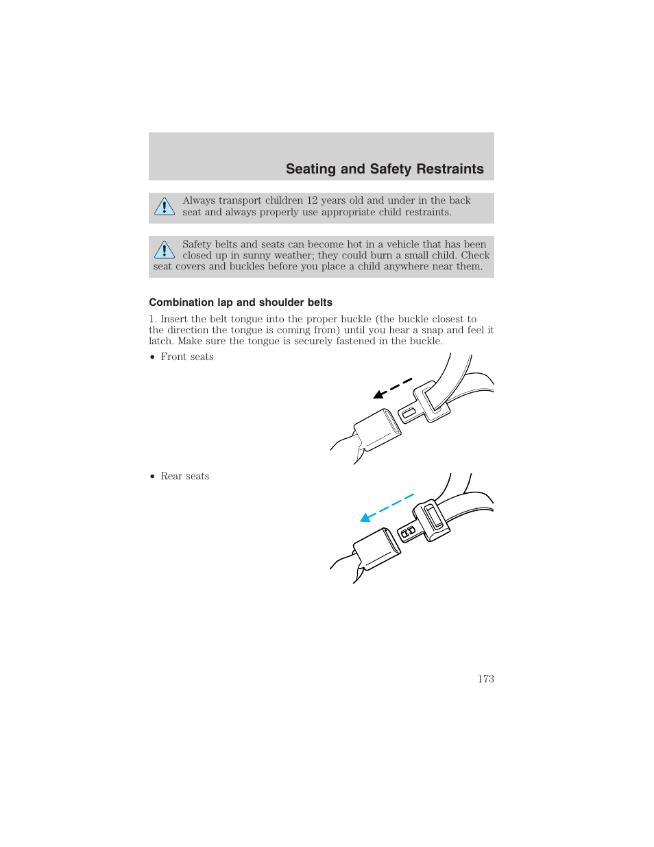 Seating and safety restraints | FORD 2003 Expedition v.2 User Manual | Page 173 / 344