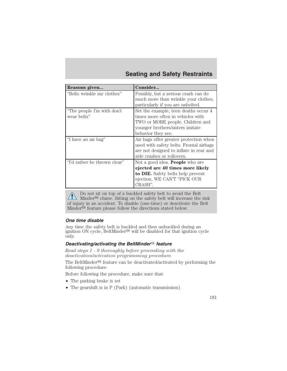 Seating and safety restraints | FORD 2003 Expedition v.2 User Manual | Page 181 / 344