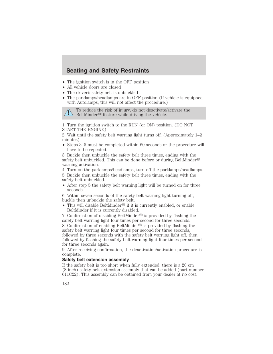 Seating and safety restraints | FORD 2003 Expedition v.2 User Manual | Page 182 / 344