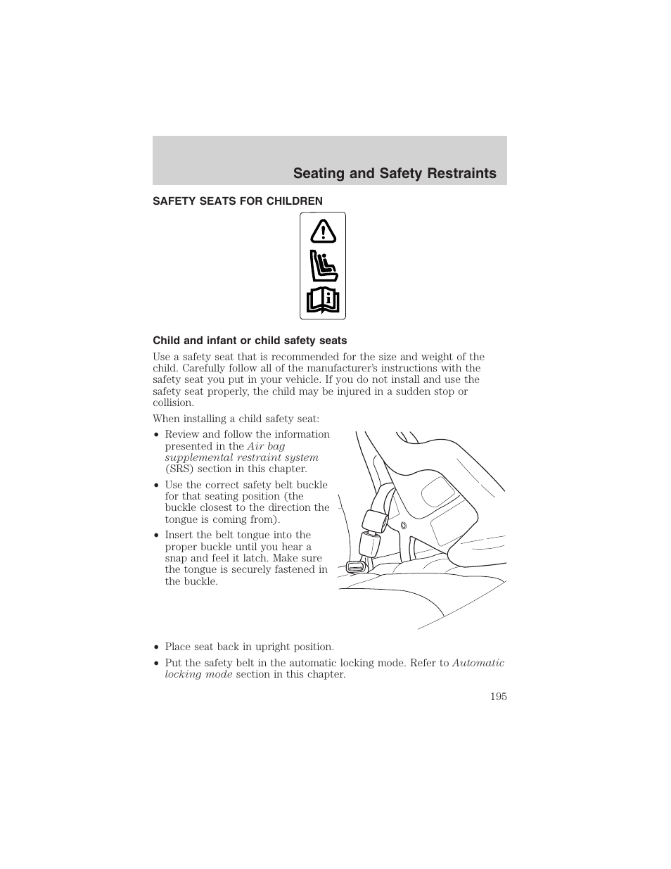 Seating and safety restraints | FORD 2003 Expedition v.2 User Manual | Page 195 / 344