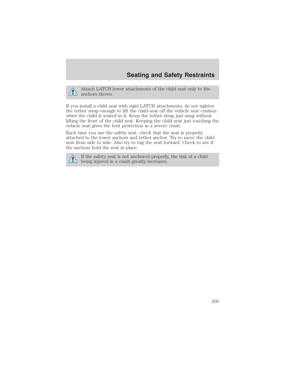 Seating and safety restraints | FORD 2003 Expedition v.2 User Manual | Page 205 / 344