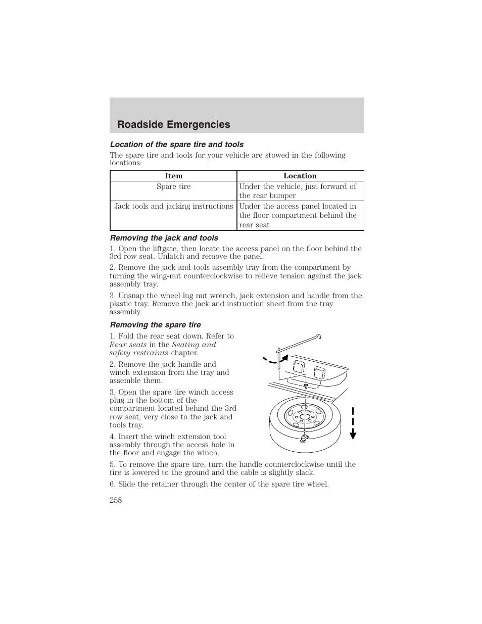 Roadside emergencies | FORD 2003 Expedition v.2 User Manual | Page 258 / 344