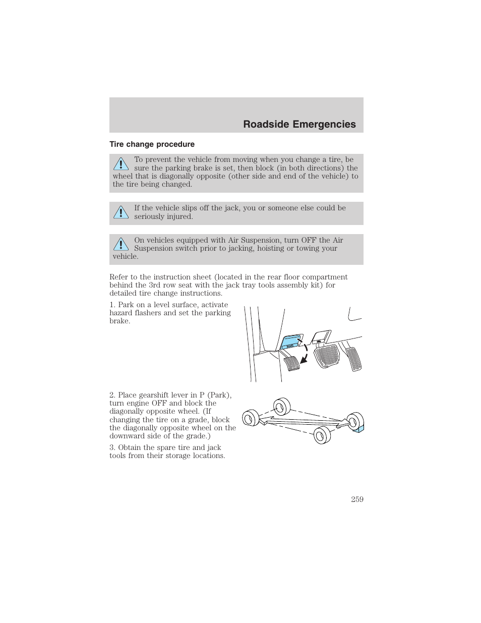 Roadside emergencies | FORD 2003 Expedition v.2 User Manual | Page 259 / 344