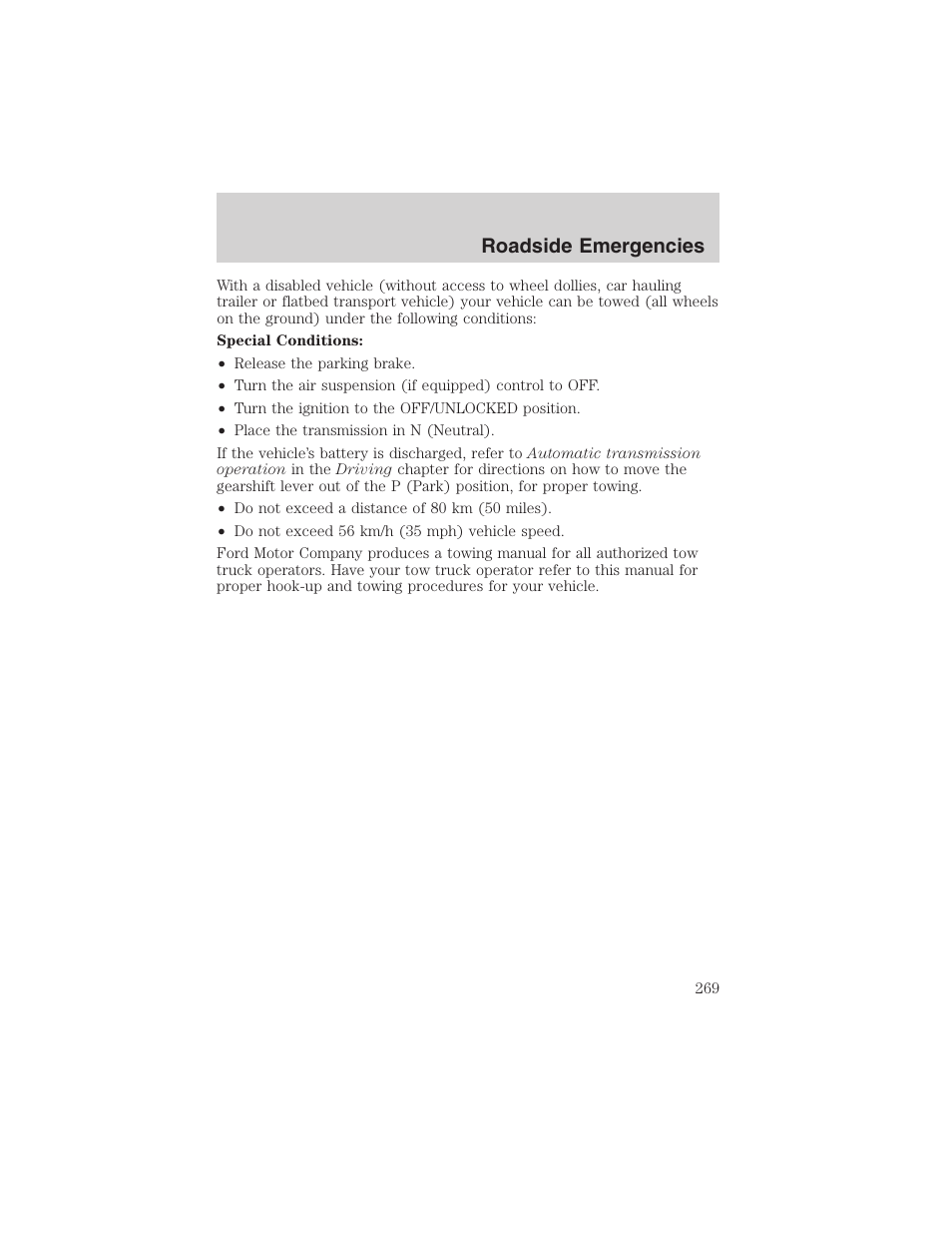 Roadside emergencies | FORD 2003 Expedition v.2 User Manual | Page 269 / 344