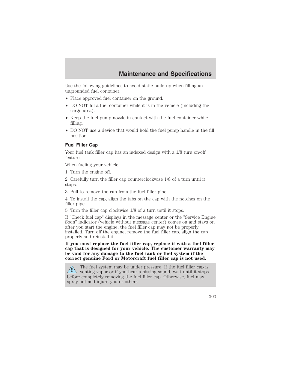 Maintenance and specifications | FORD 2003 Expedition v.2 User Manual | Page 303 / 344