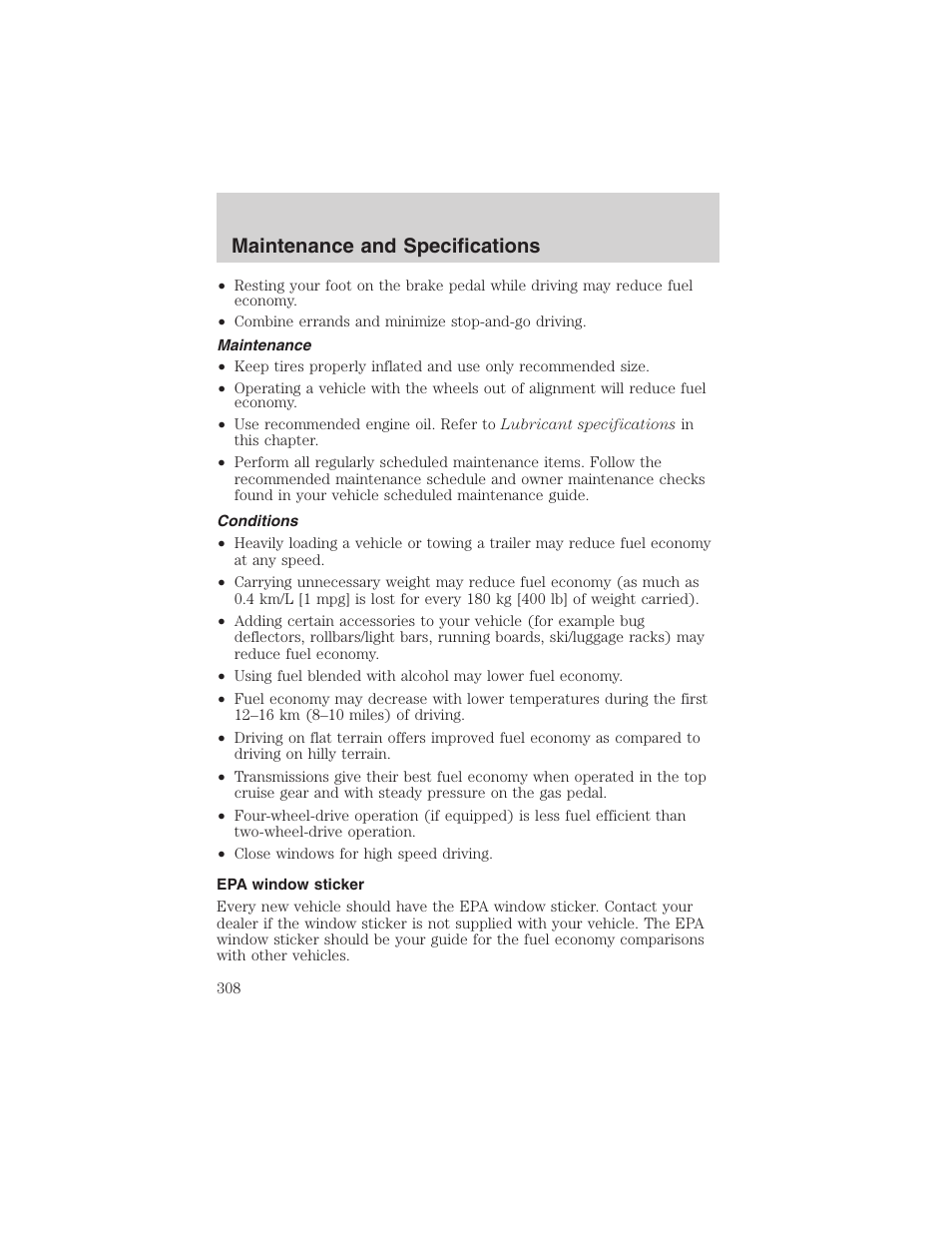 Maintenance and specifications | FORD 2003 Expedition v.2 User Manual | Page 308 / 344