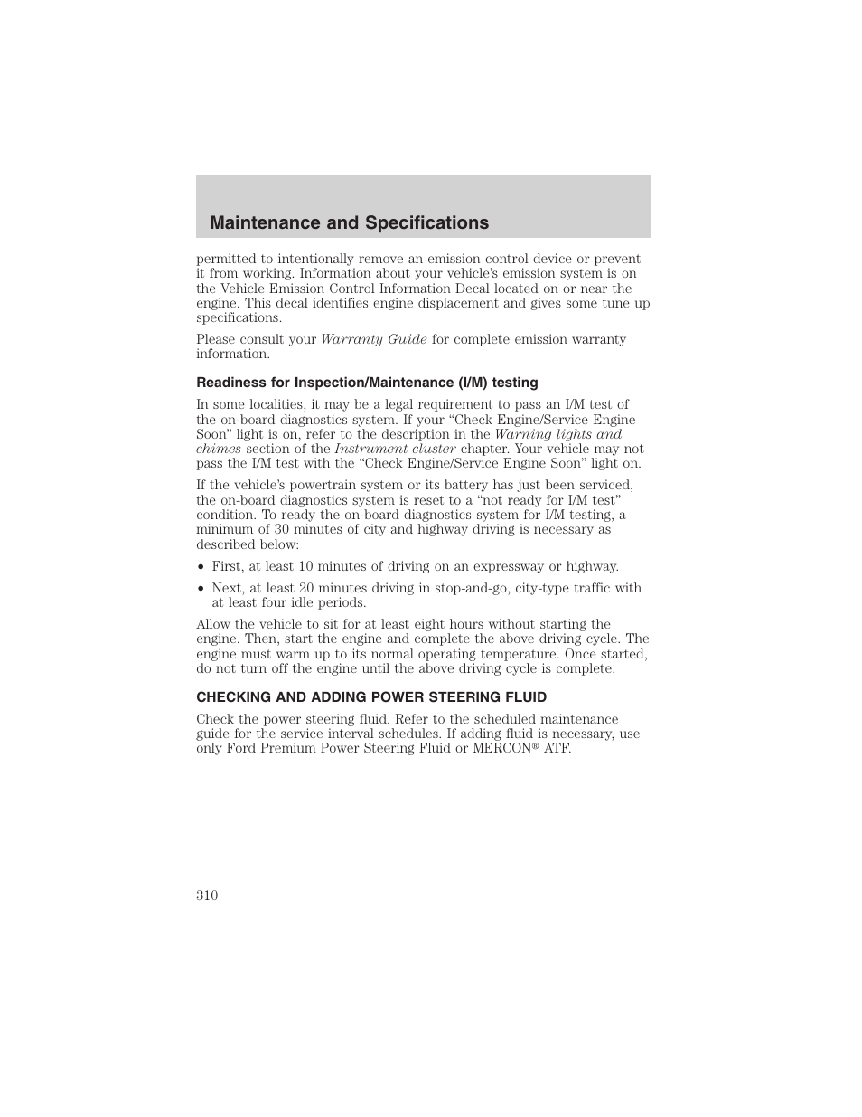 Maintenance and specifications | FORD 2003 Expedition v.2 User Manual | Page 310 / 344