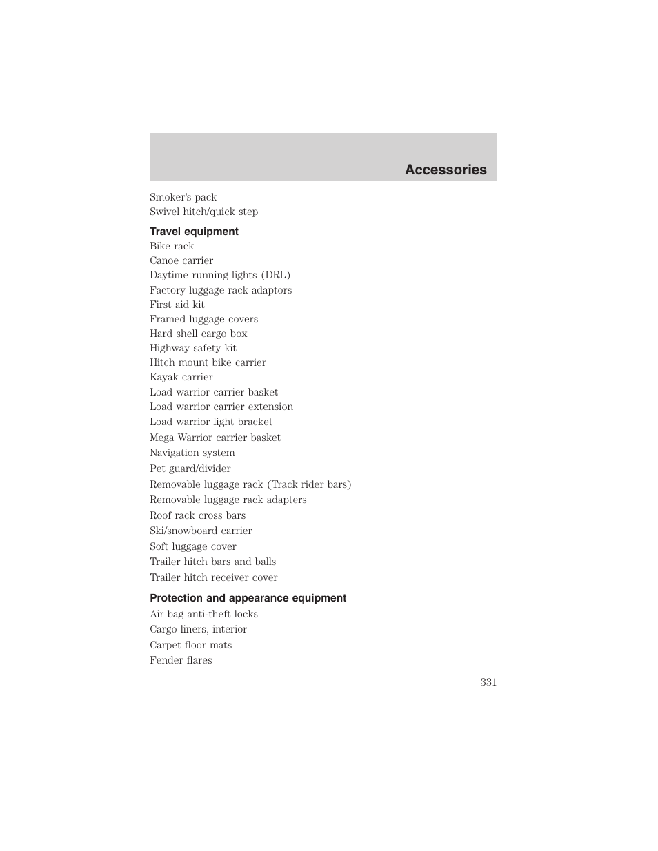 Accessories | FORD 2003 Expedition v.2 User Manual | Page 331 / 344