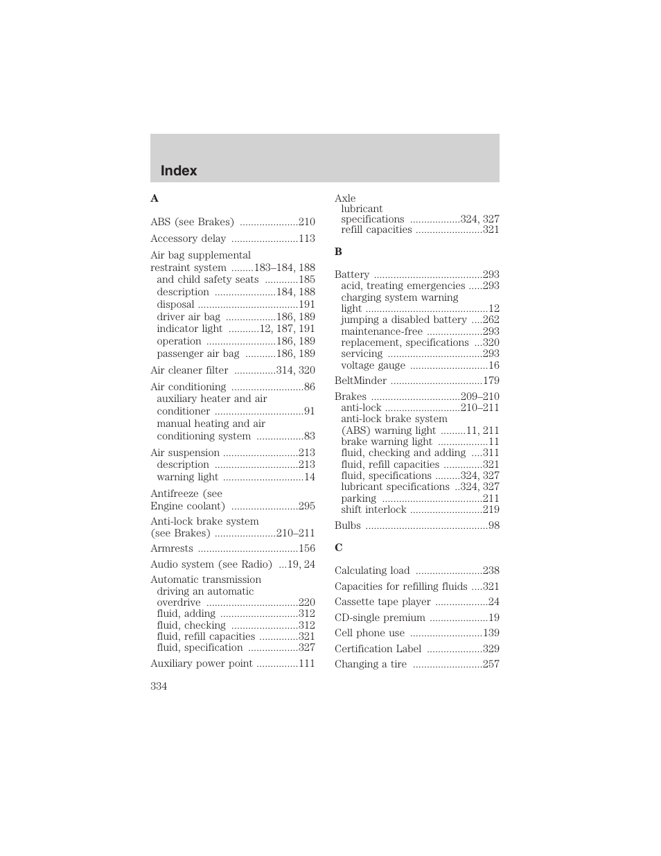 Index | FORD 2003 Expedition v.2 User Manual | Page 334 / 344