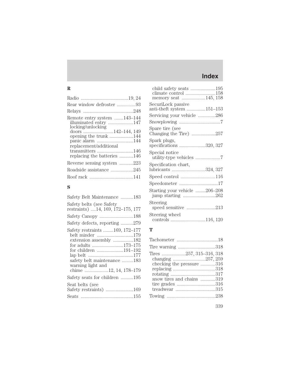 Index | FORD 2003 Expedition v.2 User Manual | Page 339 / 344