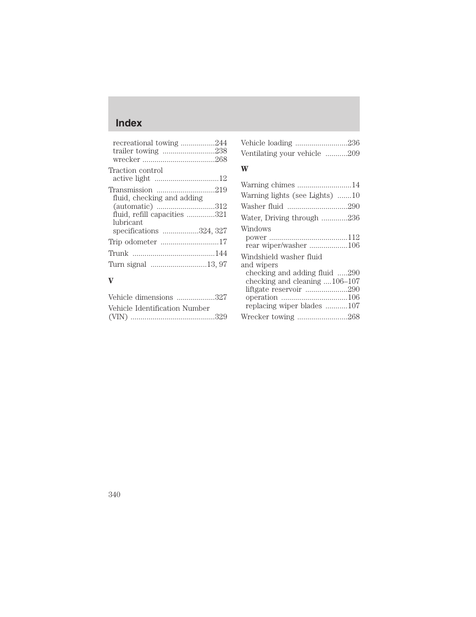 Index | FORD 2003 Expedition v.2 User Manual | Page 340 / 344
