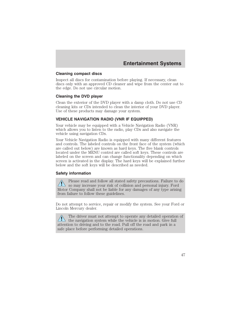 Entertainment systems | FORD 2003 Expedition v.2 User Manual | Page 47 / 344
