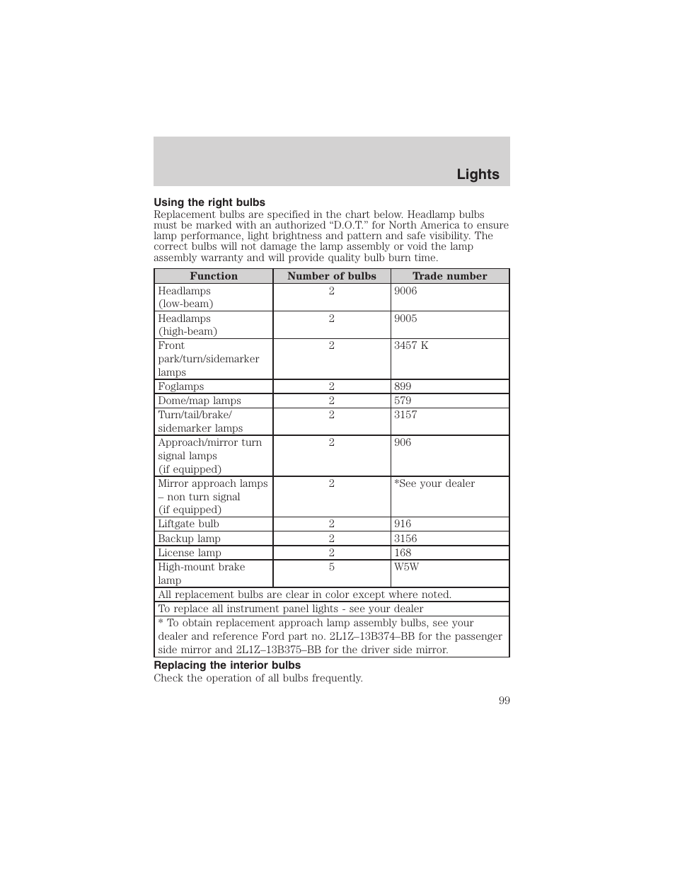 Lights | FORD 2003 Expedition v.2 User Manual | Page 99 / 344