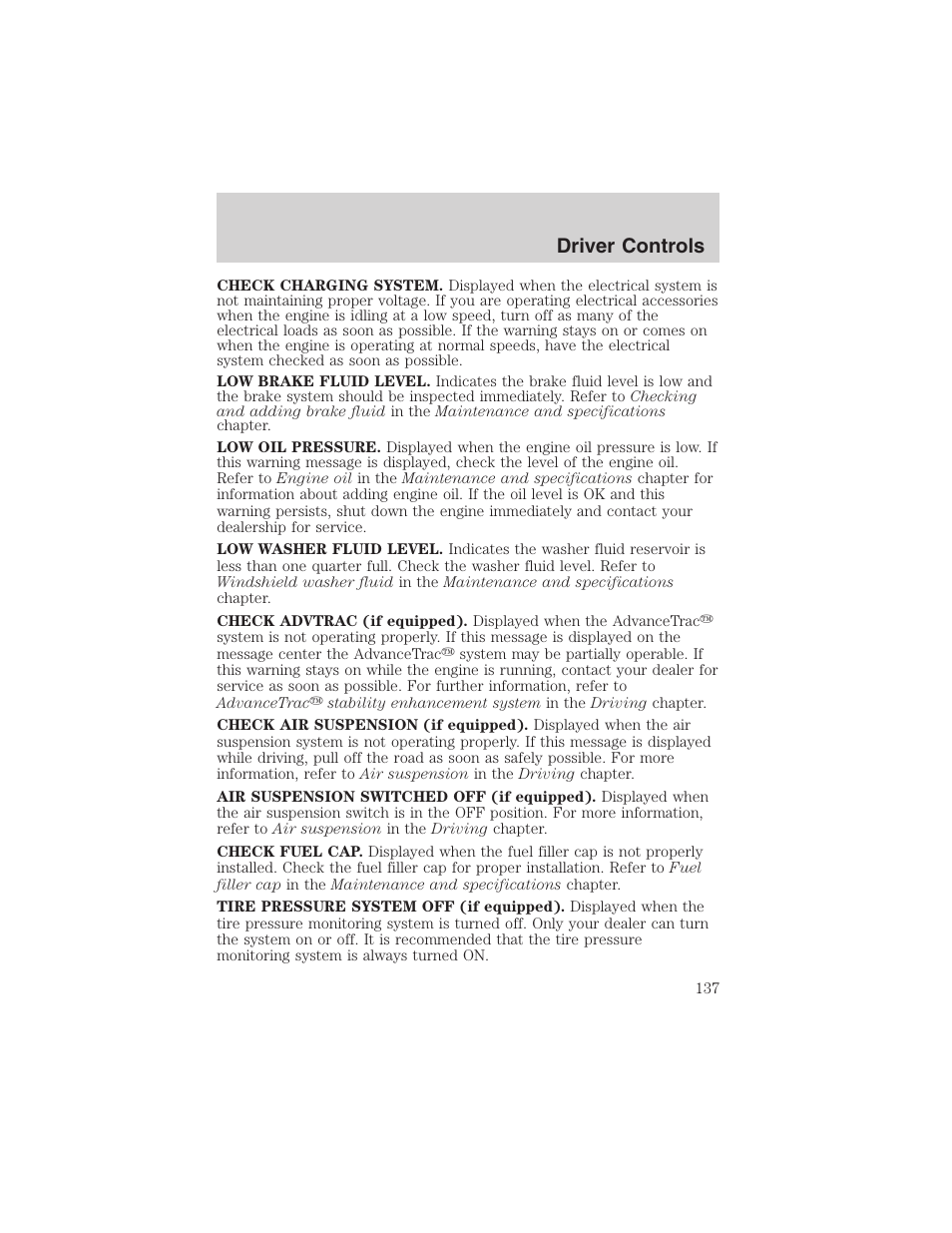 Driver controls | FORD 2003 Expedition v.3 User Manual | Page 137 / 344