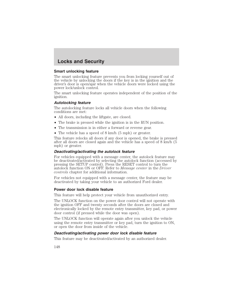 Locks and security | FORD 2003 Expedition v.3 User Manual | Page 148 / 344