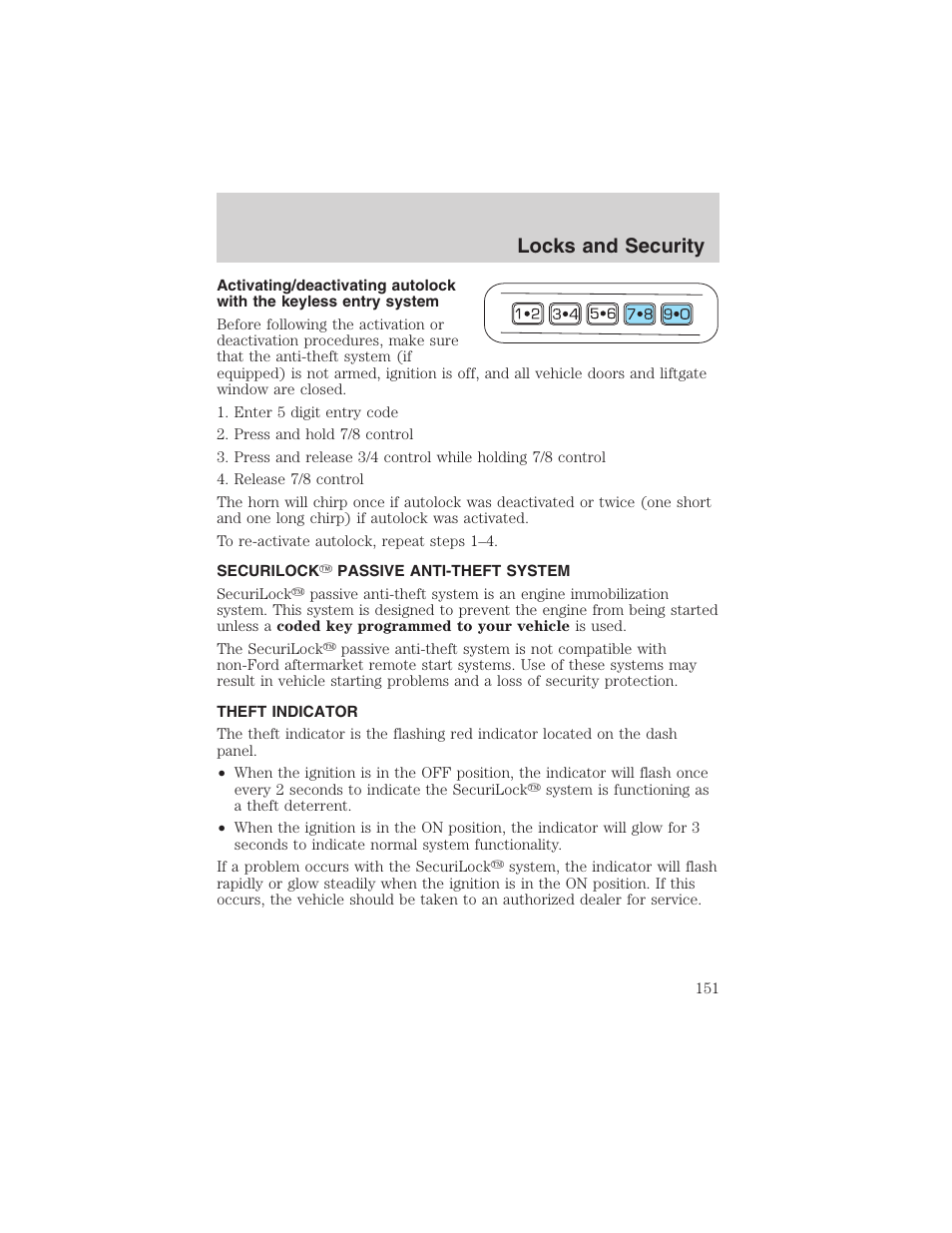 Locks and security | FORD 2003 Expedition v.3 User Manual | Page 151 / 344