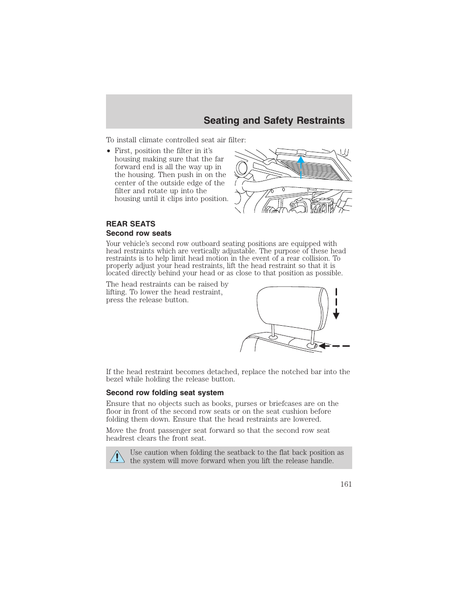 Seating and safety restraints | FORD 2003 Expedition v.3 User Manual | Page 161 / 344