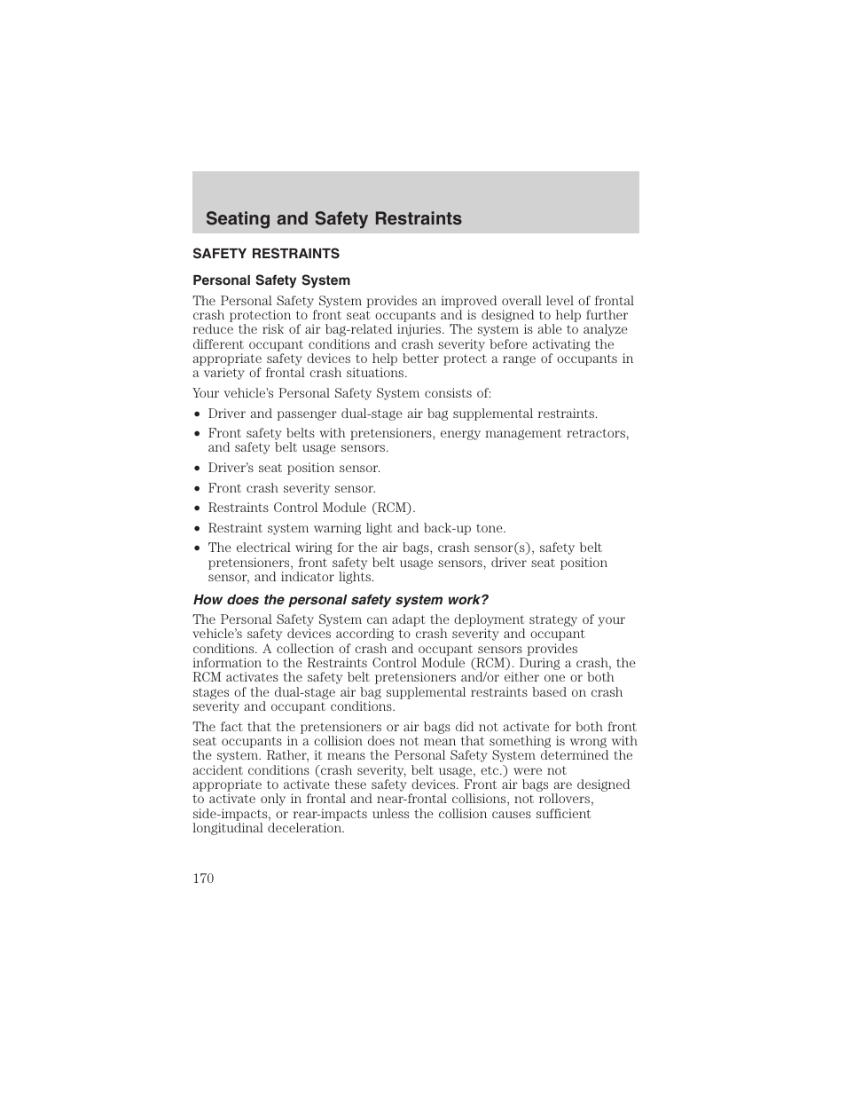 Seating and safety restraints | FORD 2003 Expedition v.3 User Manual | Page 170 / 344