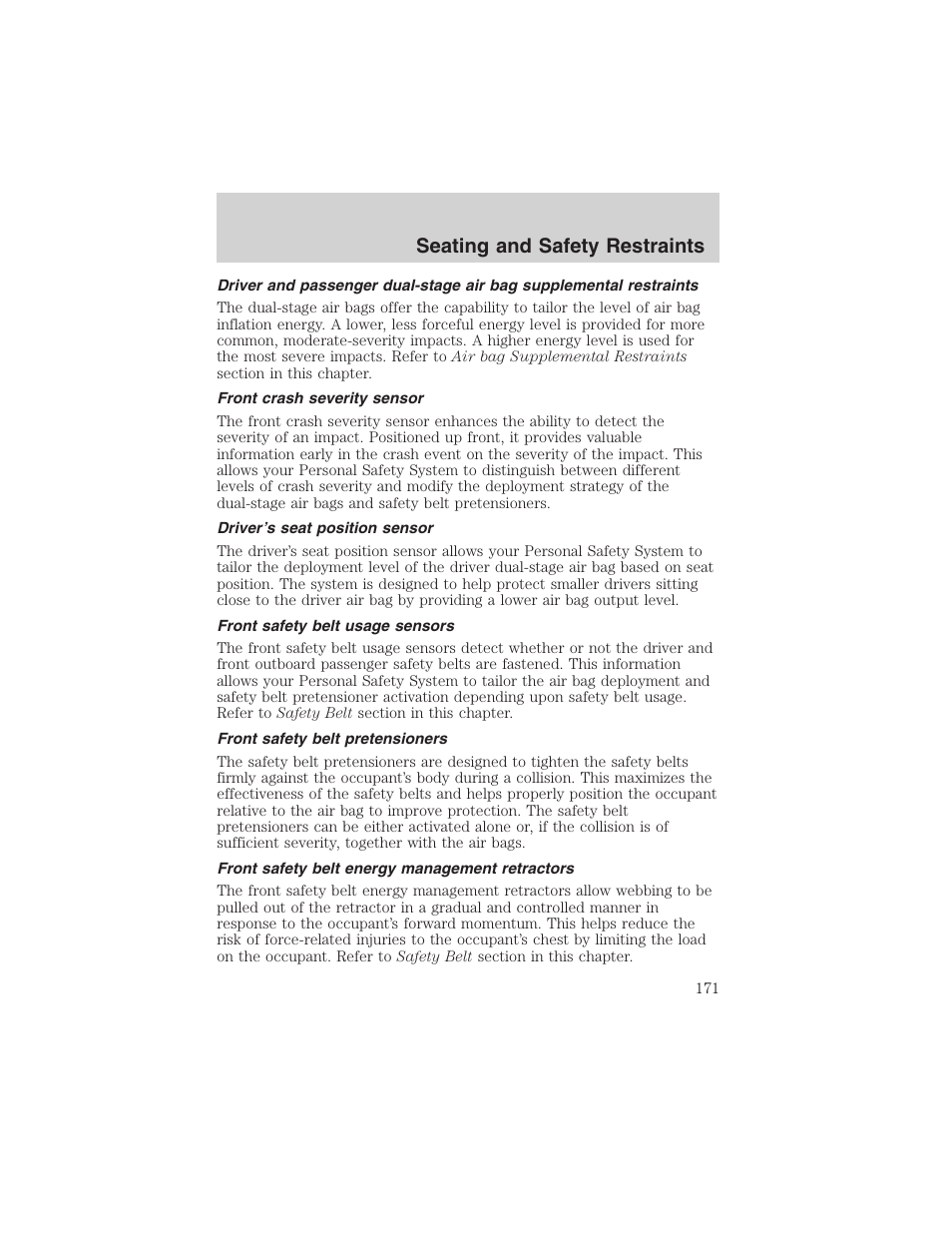 Seating and safety restraints | FORD 2003 Expedition v.3 User Manual | Page 171 / 344
