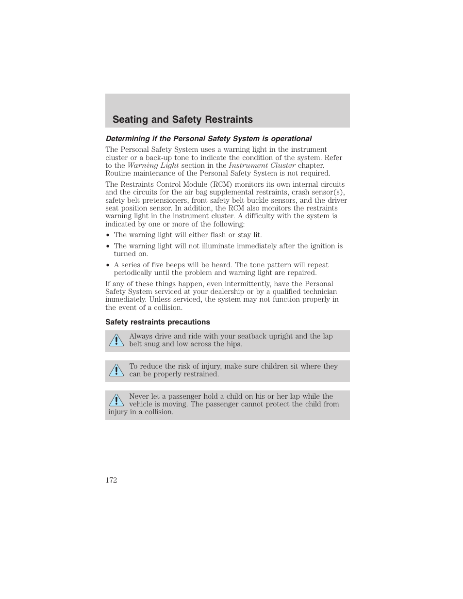 Seating and safety restraints | FORD 2003 Expedition v.3 User Manual | Page 172 / 344