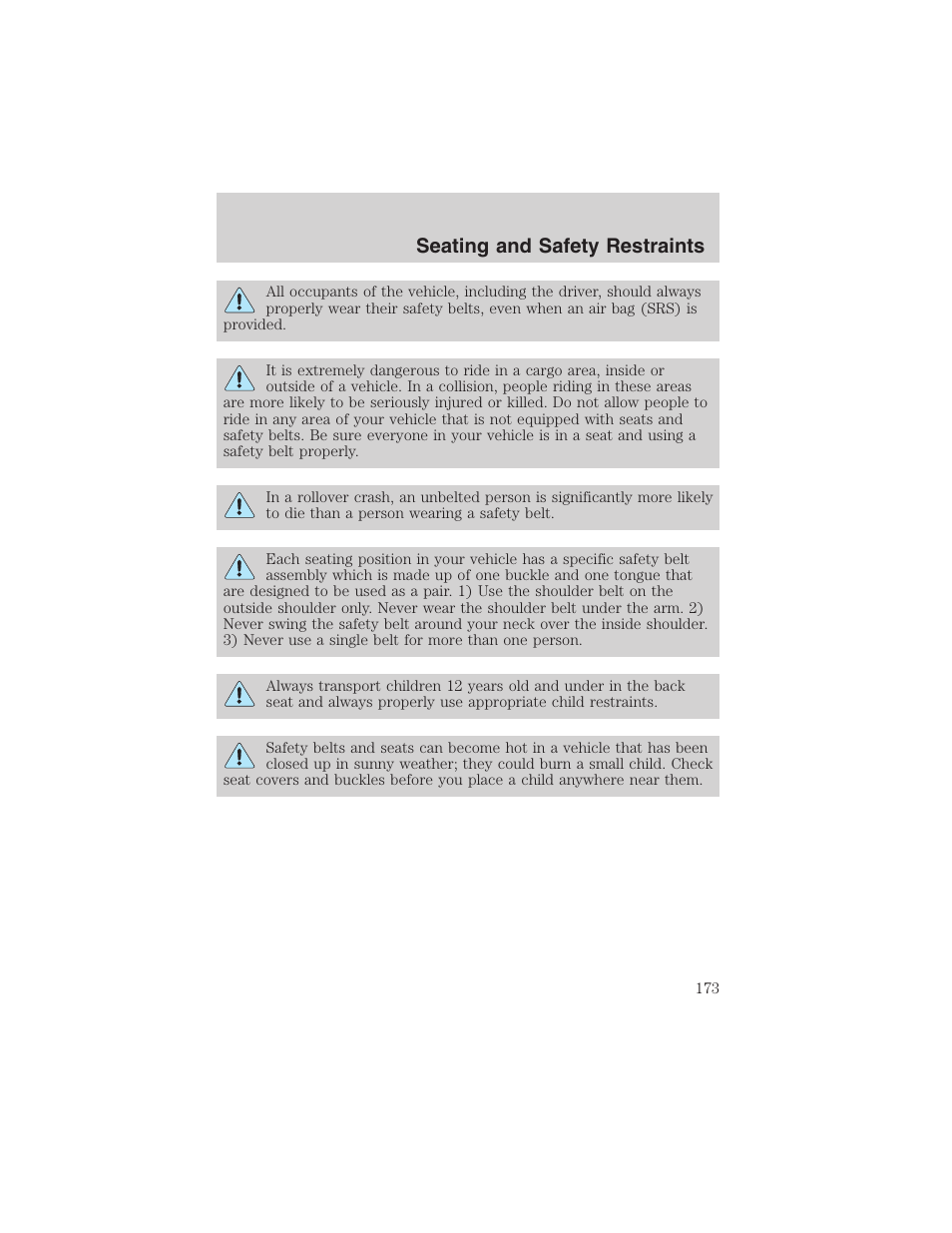 Seating and safety restraints | FORD 2003 Expedition v.3 User Manual | Page 173 / 344