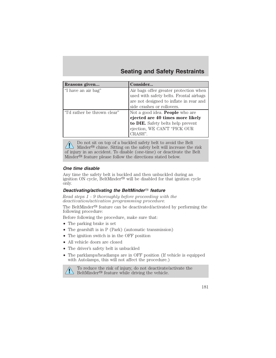 Seating and safety restraints | FORD 2003 Expedition v.3 User Manual | Page 181 / 344