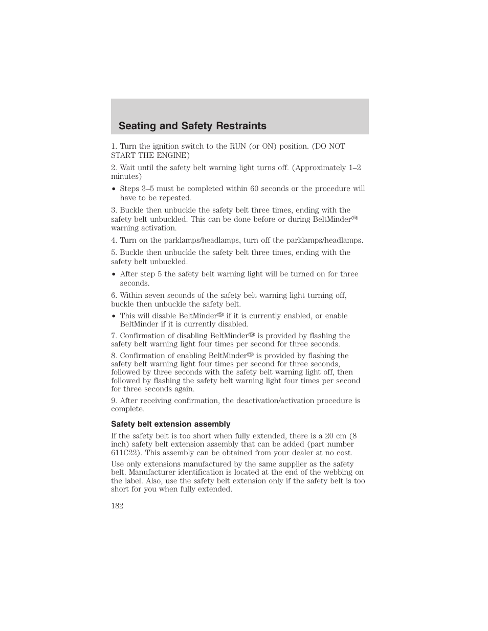Seating and safety restraints | FORD 2003 Expedition v.3 User Manual | Page 182 / 344
