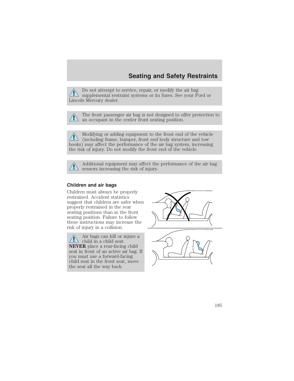 Seating and safety restraints | FORD 2003 Expedition v.3 User Manual | Page 185 / 344