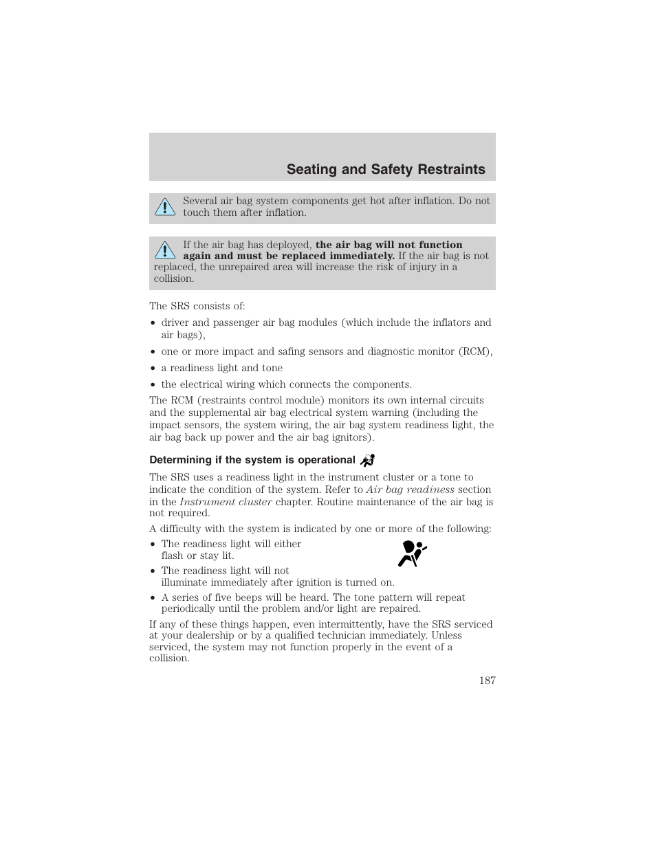 Seating and safety restraints | FORD 2003 Expedition v.3 User Manual | Page 187 / 344