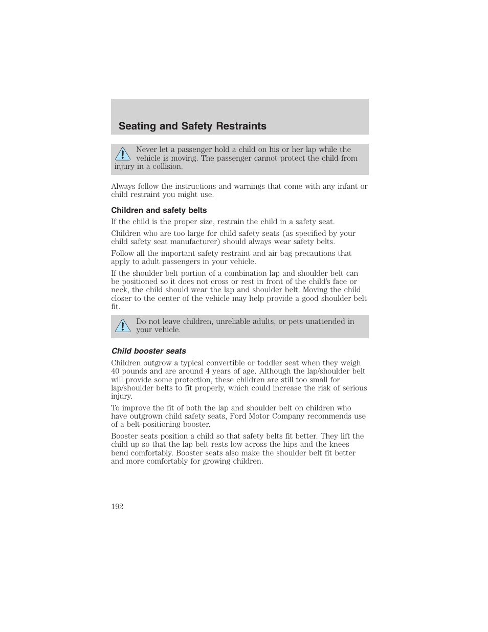 Seating and safety restraints | FORD 2003 Expedition v.3 User Manual | Page 192 / 344