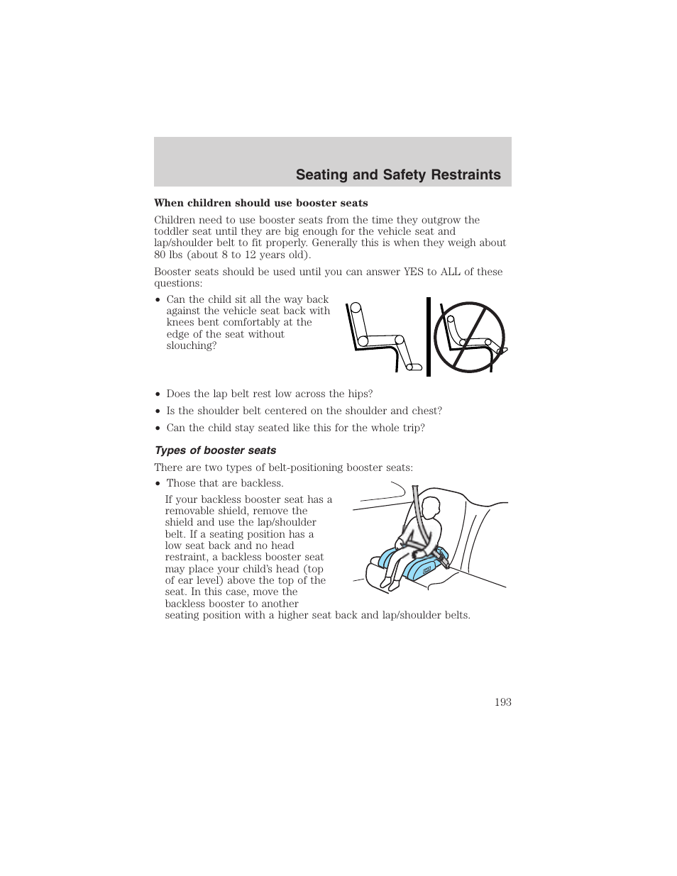 Seating and safety restraints | FORD 2003 Expedition v.3 User Manual | Page 193 / 344