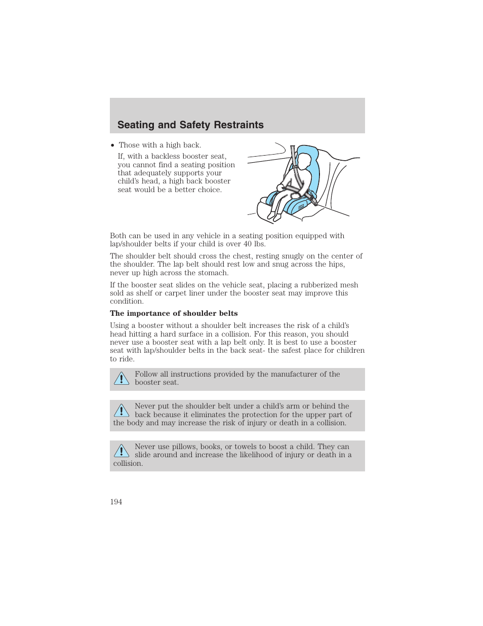 Seating and safety restraints | FORD 2003 Expedition v.3 User Manual | Page 194 / 344