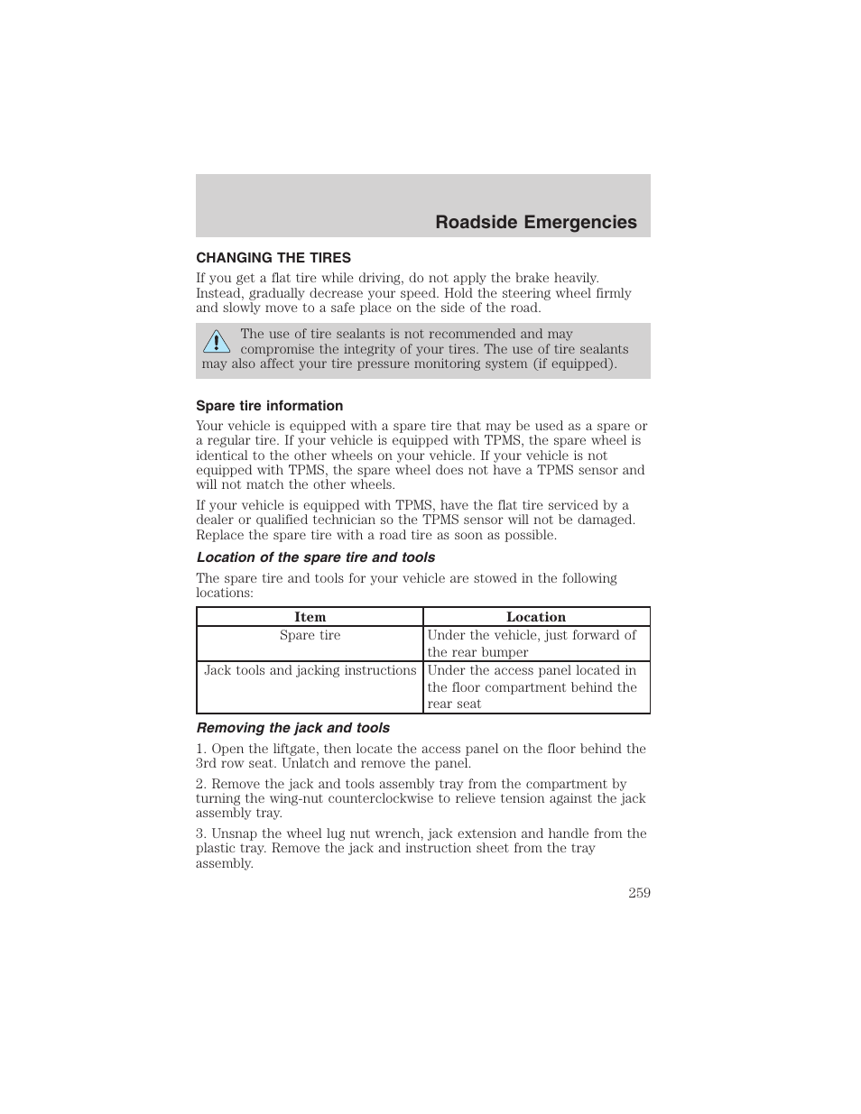 Roadside emergencies | FORD 2003 Expedition v.3 User Manual | Page 259 / 344