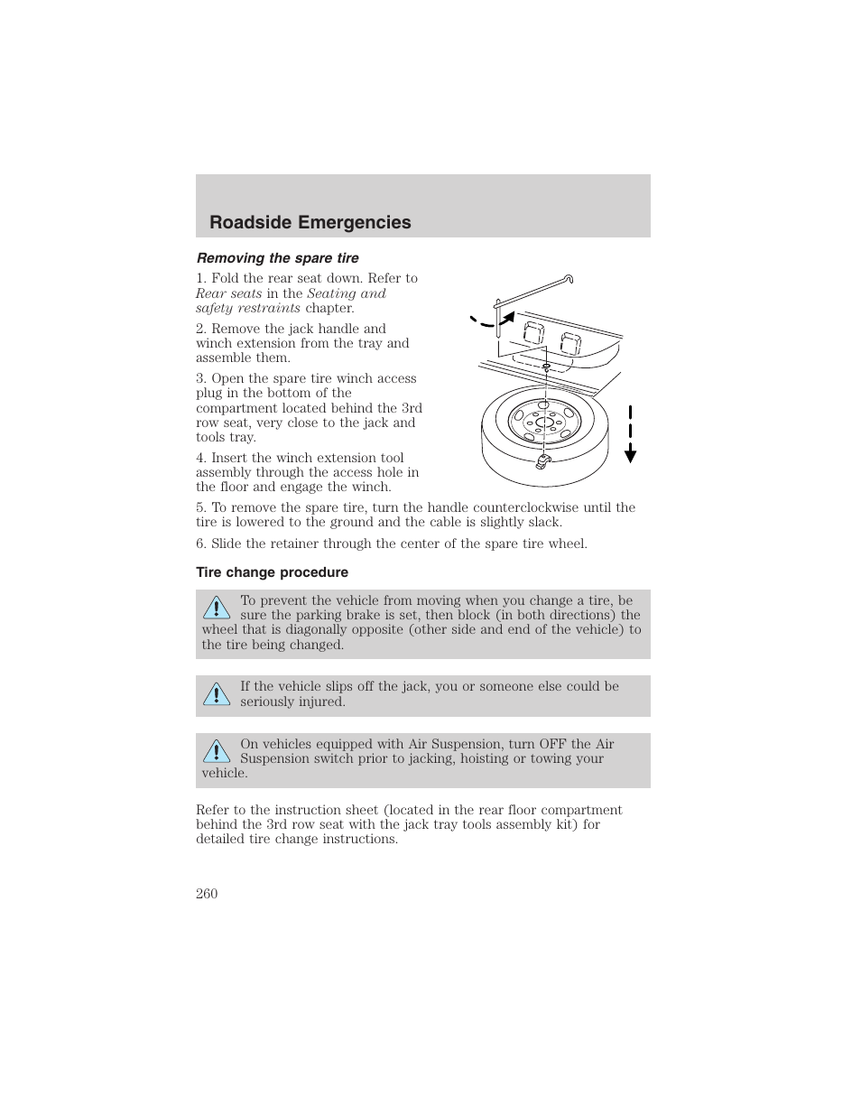 Roadside emergencies | FORD 2003 Expedition v.3 User Manual | Page 260 / 344