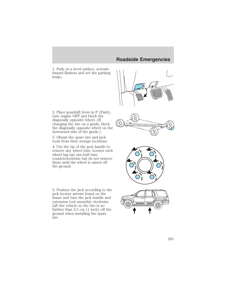 Roadside emergencies | FORD 2003 Expedition v.3 User Manual | Page 261 / 344