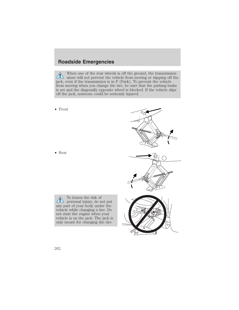 Roadside emergencies | FORD 2003 Expedition v.3 User Manual | Page 262 / 344