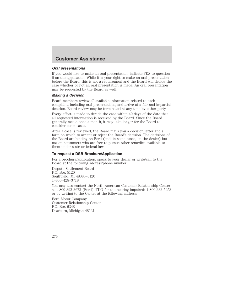 Customer assistance | FORD 2003 Expedition v.3 User Manual | Page 276 / 344