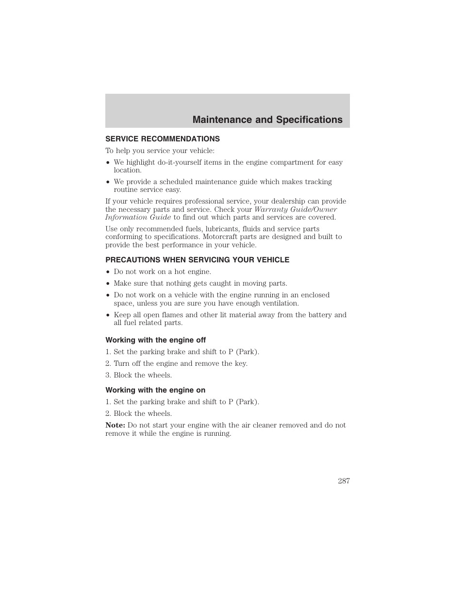 Maintenance and specifications | FORD 2003 Expedition v.3 User Manual | Page 287 / 344