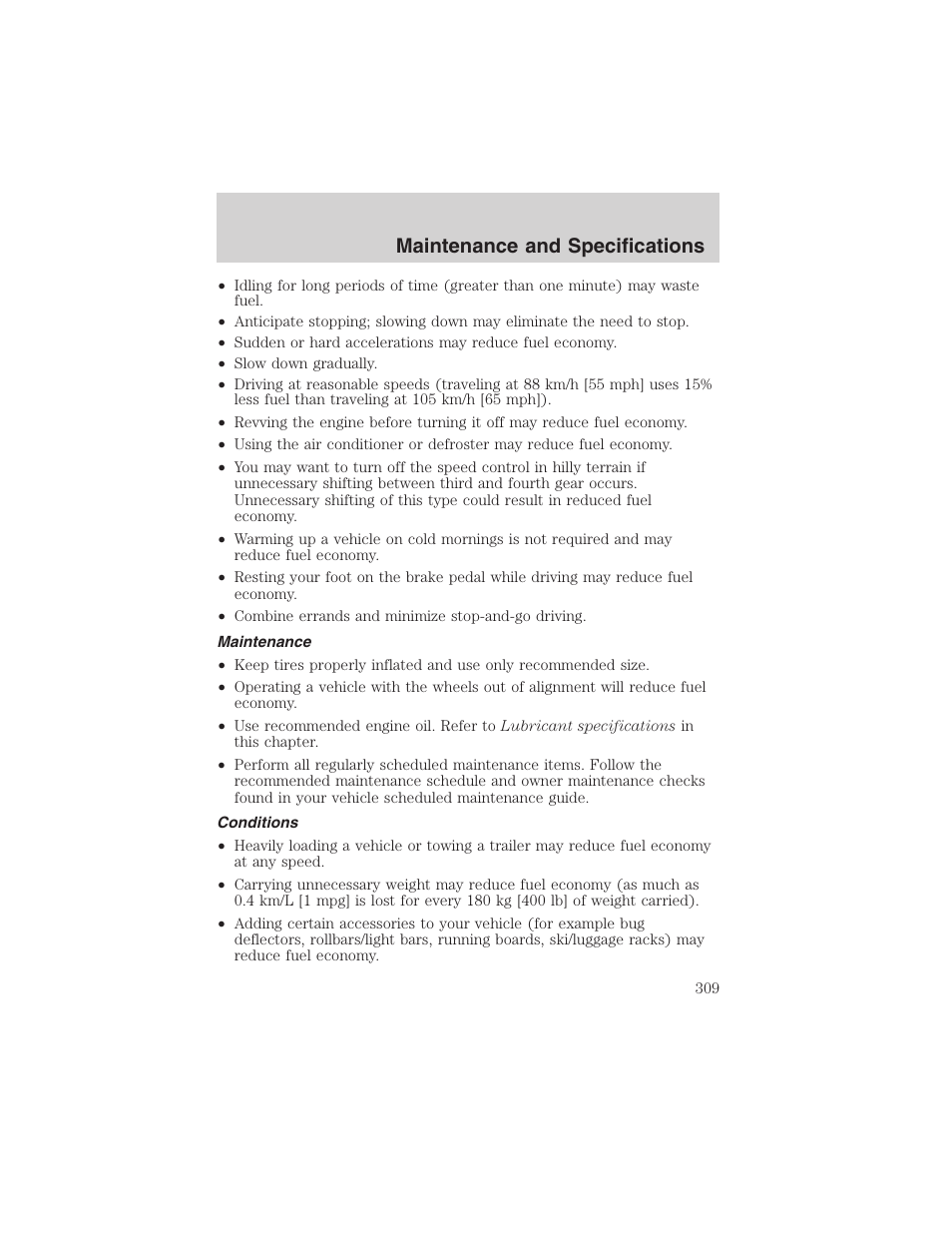 Maintenance and specifications | FORD 2003 Expedition v.3 User Manual | Page 309 / 344