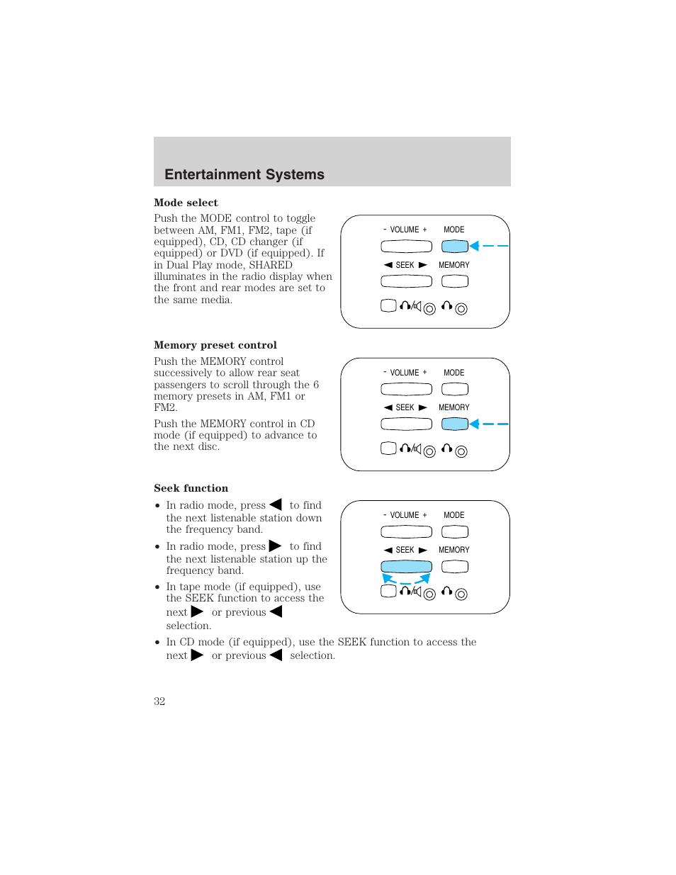 Entertainment systems | FORD 2003 Expedition v.3 User Manual | Page 32 / 344