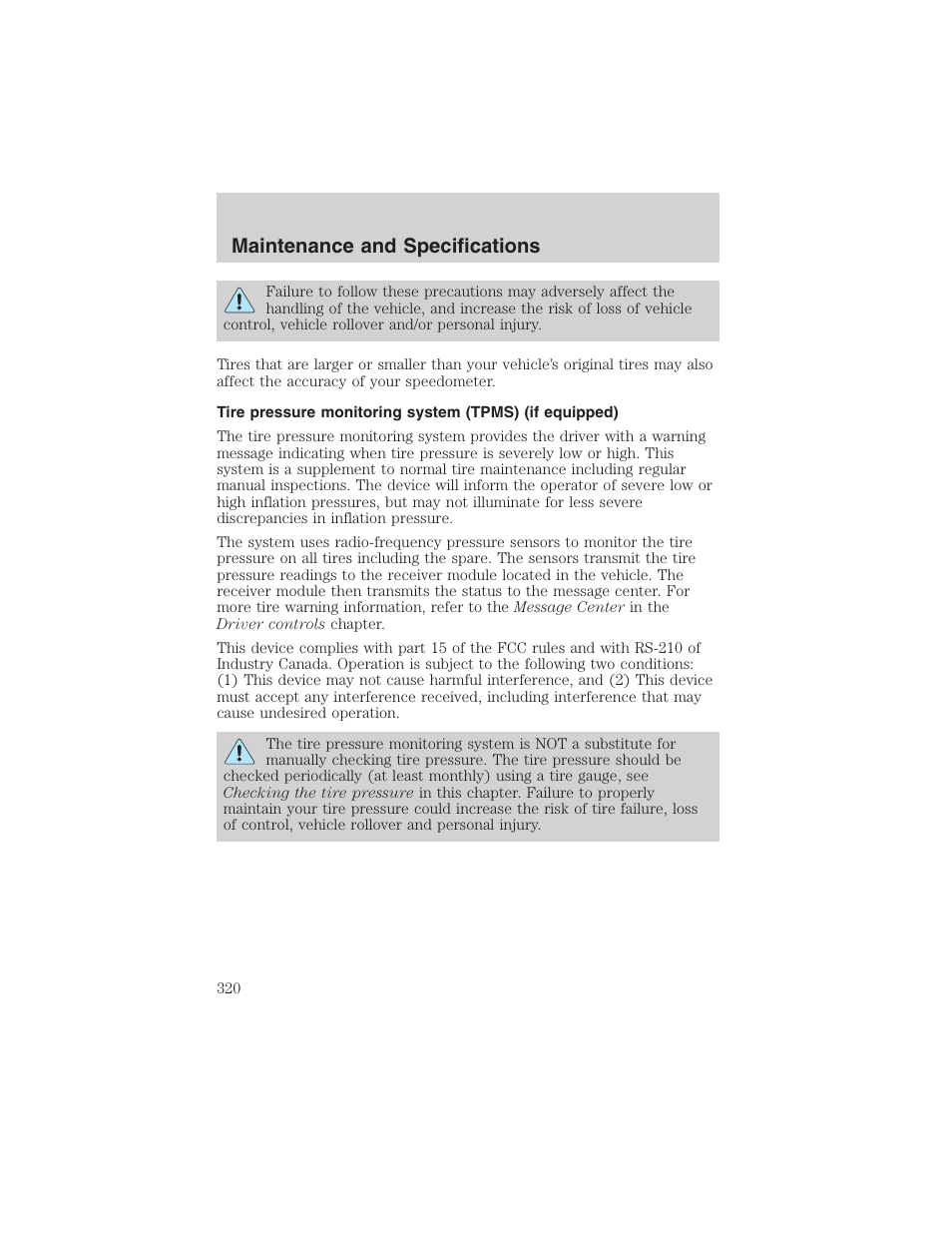 Maintenance and specifications | FORD 2003 Expedition v.3 User Manual | Page 320 / 344