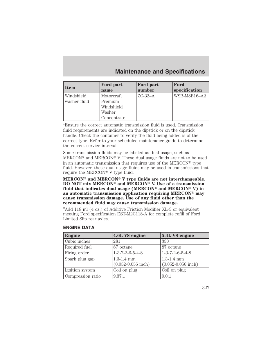 Maintenance and specifications | FORD 2003 Expedition v.3 User Manual | Page 327 / 344