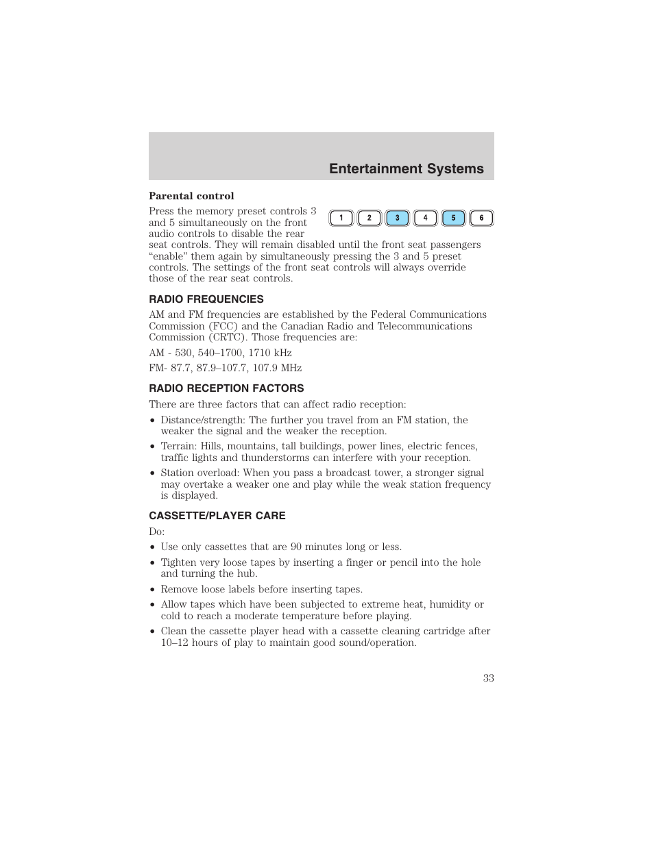 Entertainment systems | FORD 2003 Expedition v.3 User Manual | Page 33 / 344