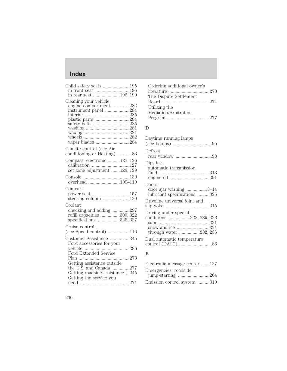 Index | FORD 2003 Expedition v.3 User Manual | Page 336 / 344