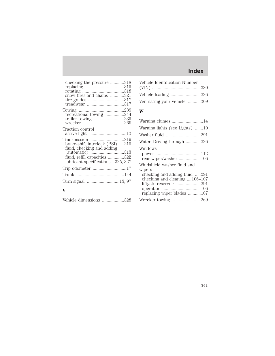 Index | FORD 2003 Expedition v.3 User Manual | Page 341 / 344
