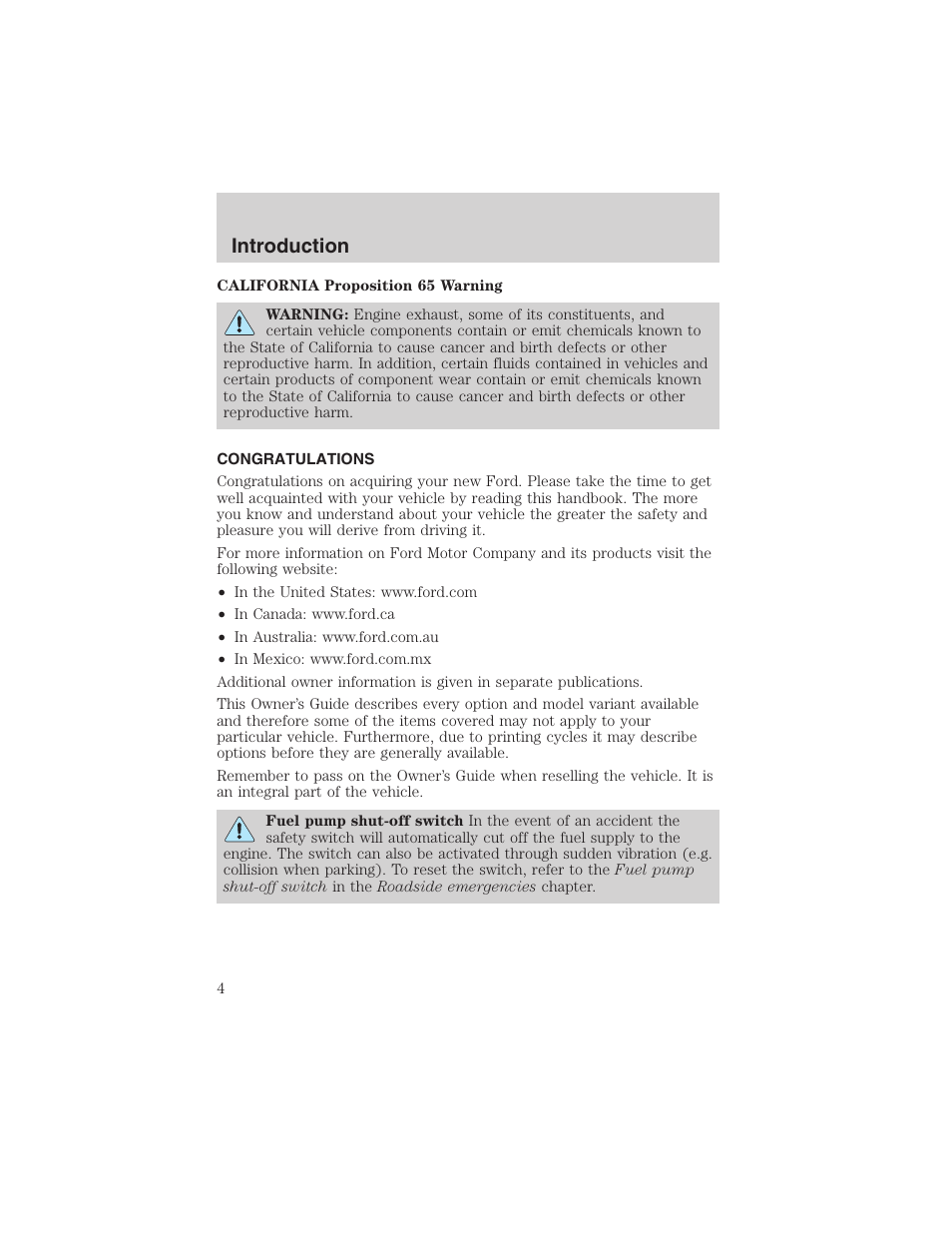Introduction | FORD 2003 Expedition v.3 User Manual | Page 4 / 344