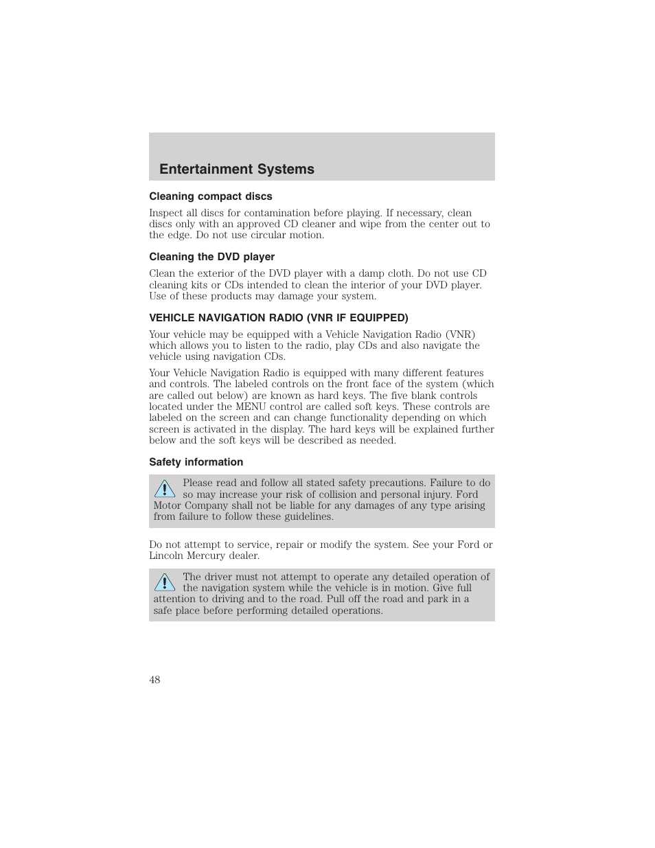Entertainment systems | FORD 2003 Expedition v.3 User Manual | Page 48 / 344