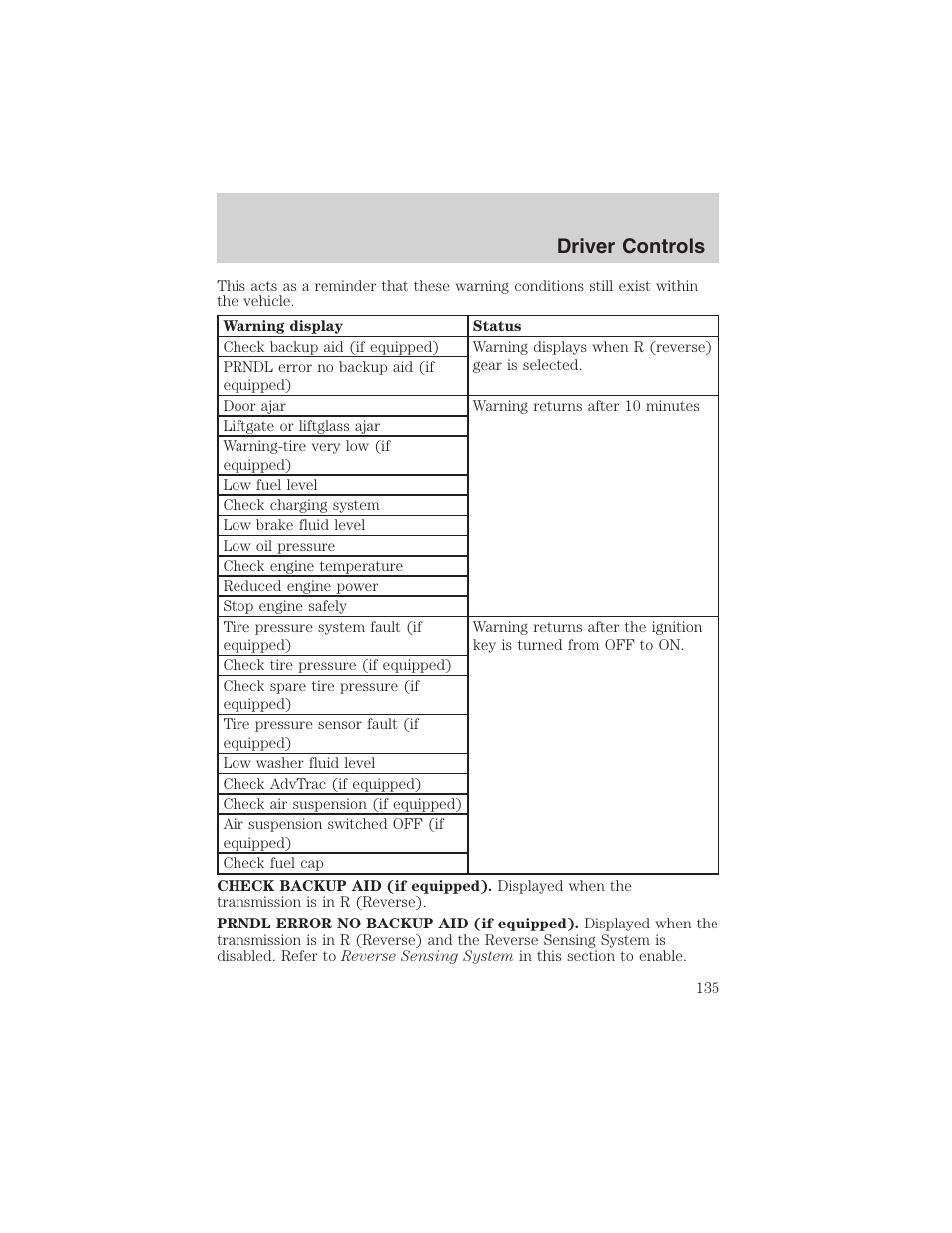 Driver controls | FORD 2003 Expedition v.4 User Manual | Page 135 / 344