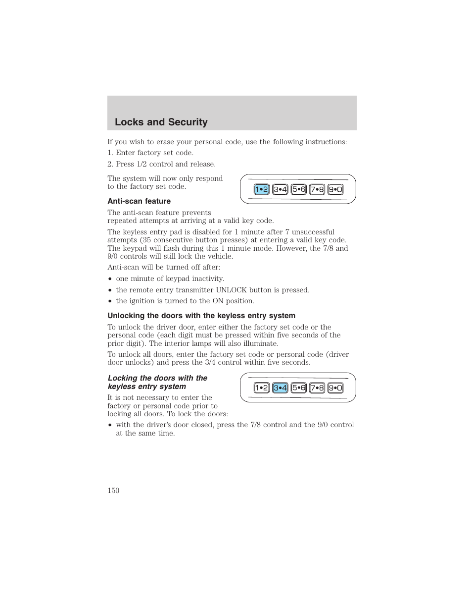 Locks and security | FORD 2003 Expedition v.4 User Manual | Page 150 / 344