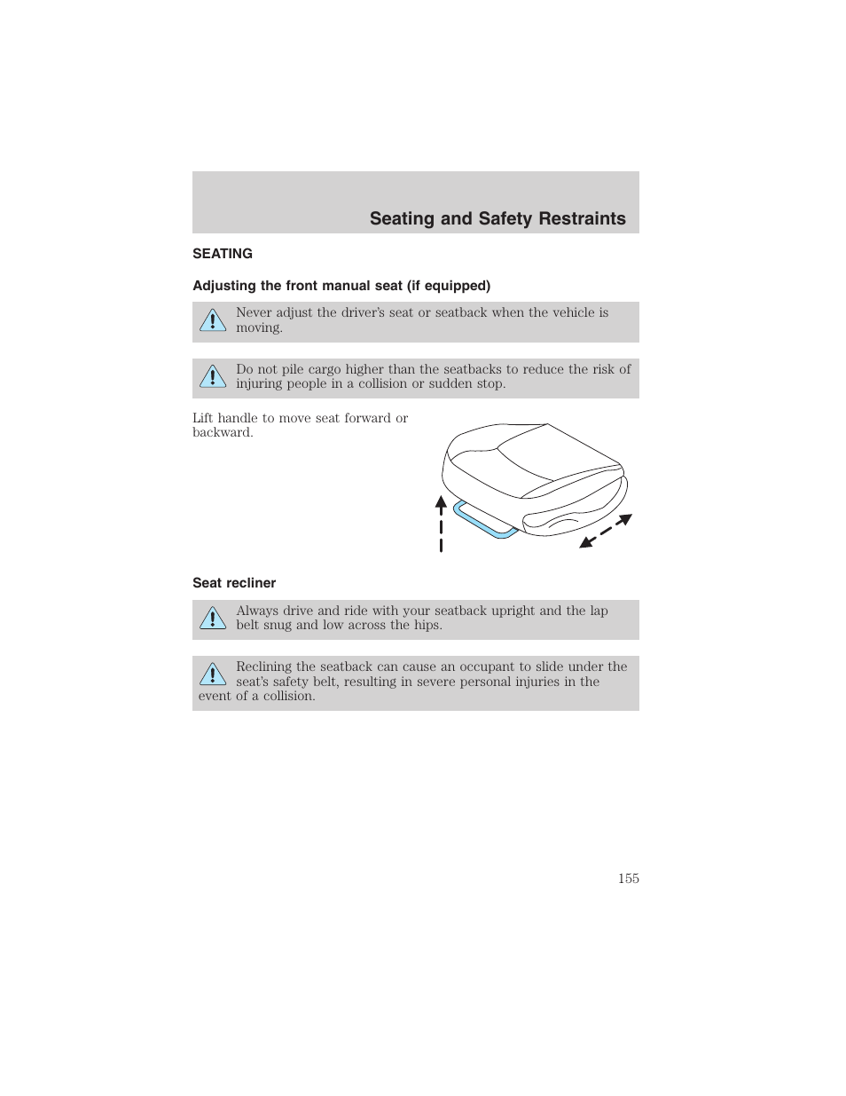 Seating and safety restraints | FORD 2003 Expedition v.4 User Manual | Page 155 / 344